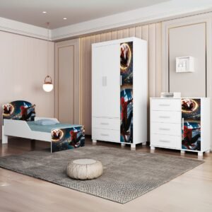 Guarda-Roupa 3 Portas Lívia + Cômoda Lívia + Mini Cama Juvenil Lívia (Menino) Homem-Aranha 14 – MADEC/VJ MÓVEIS