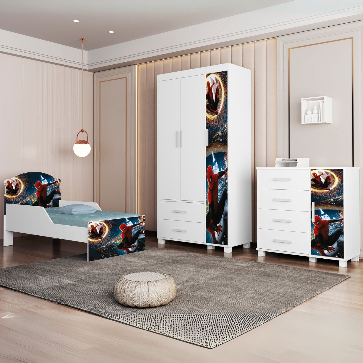 Guarda-Roupa 3 Portas Lívia + Cômoda Lívia + Mini Cama Juvenil Lívia (Menino) Homem-Aranha 14 – MADEC/VJ MÓVEIS