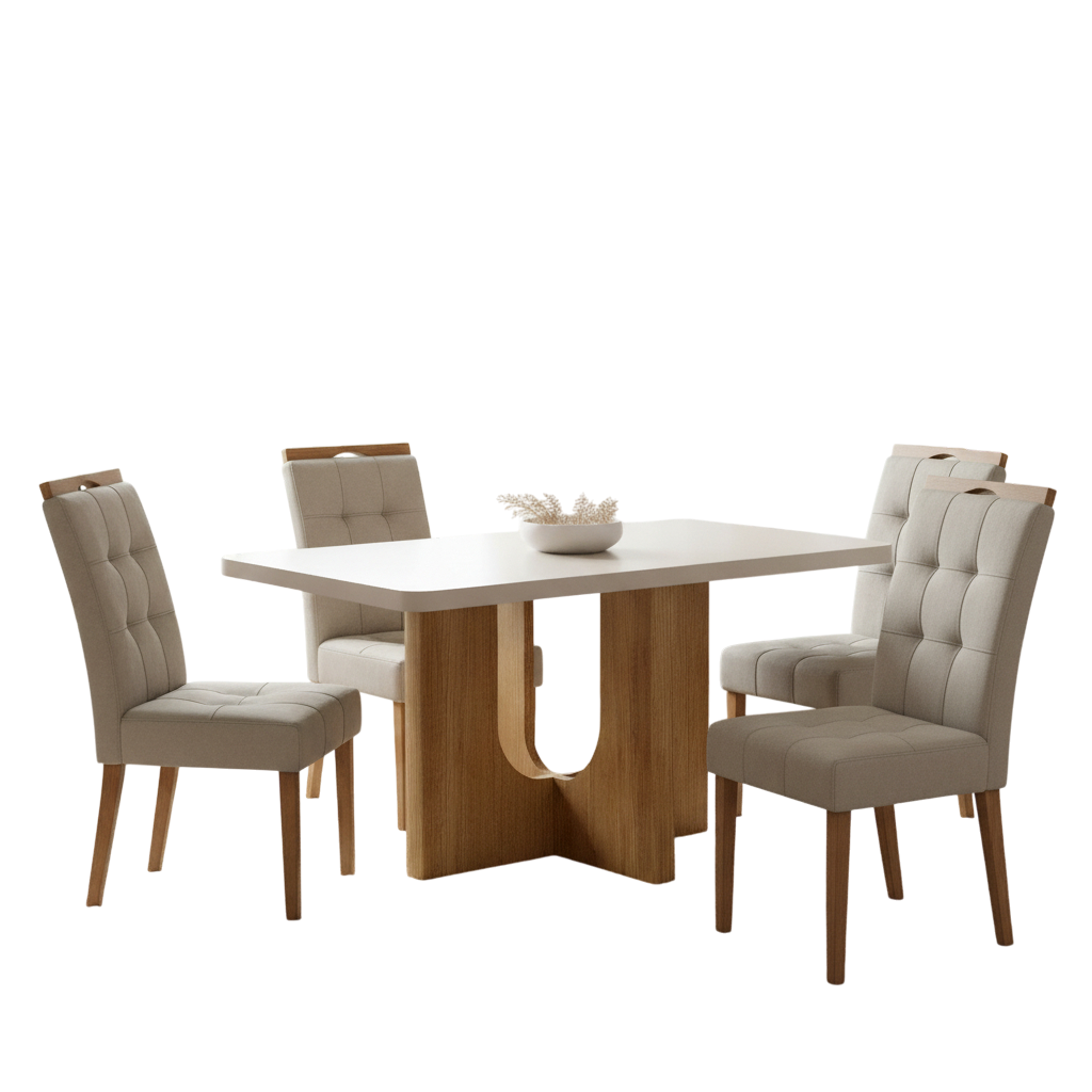 Mesa Dora 120 (Tampo 40 mm) Cinamomo/Off White com 4 Cadeiras Sophia Veludo Bege – VALDEMÓVEIS + WM DECOR - Imagem 3