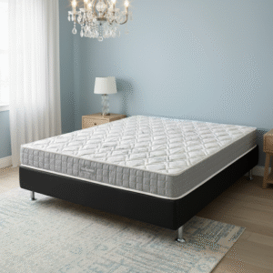 Colchão Casal Orthosono D33 + Base Box Simples Corino Preto – ANJOS COLCHÕES + BIOSTAR