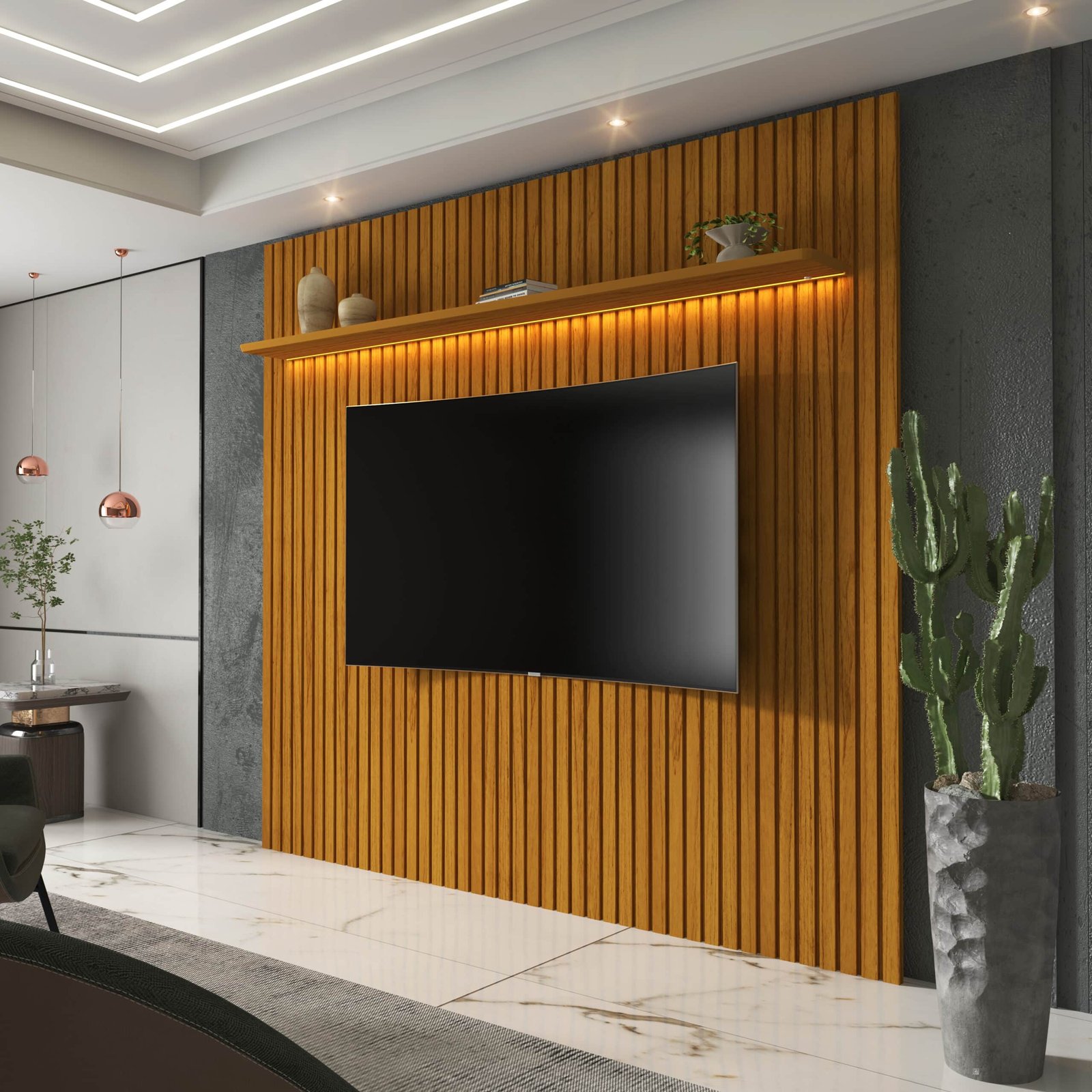 Painel até 75" Nobre Ripado 185 Naturale - GELIUS - Imagem 2