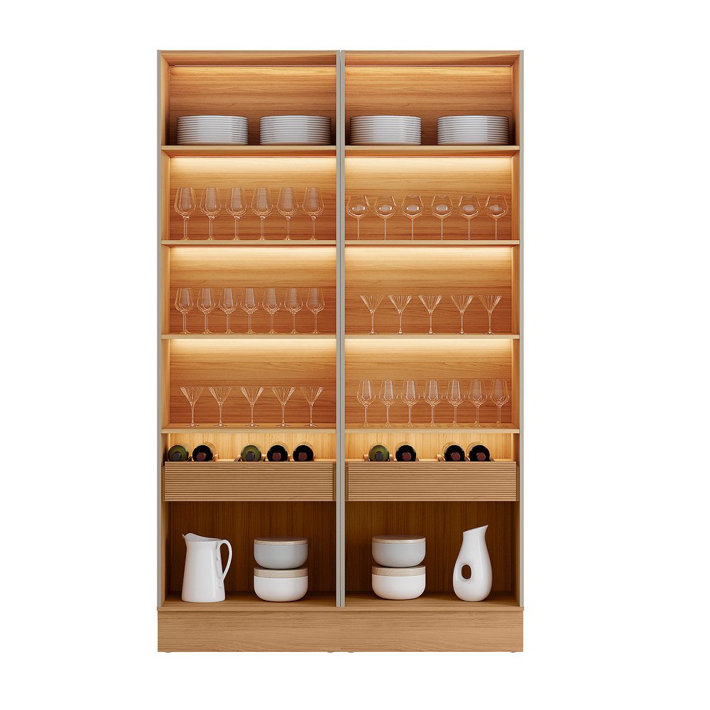 Cristaleira Dupla Allure (Kit com 2) Rodapé Simples Jequitibá/Gris Fosco - LINEA BRASIL - Imagem 5