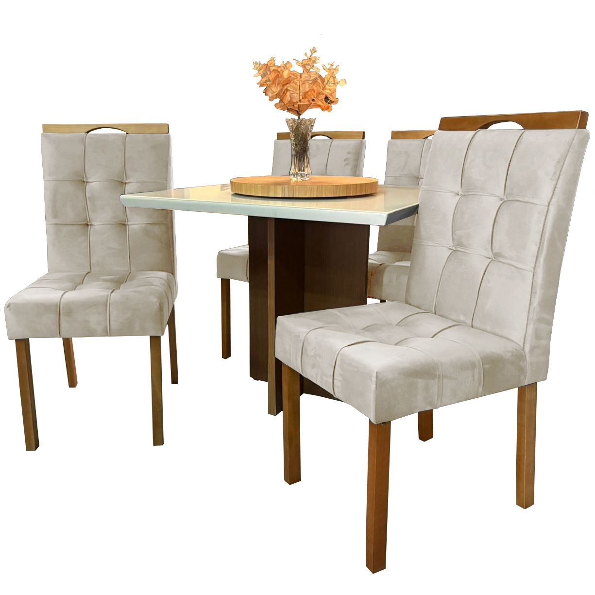 Mesa Salinas/Helô/Los Angeles 90 Cinamomo/Off White com 4 Cadeiras Sophia Veludo Bege – CEL MÓVEIS + WM DECOR - Imagem 3