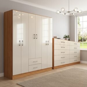 Guarda-Roupa 6 Portas Jamaica 6002 + Cômoda 10 Gavetas Caribe Cinamomo/Off White – FELLICCI