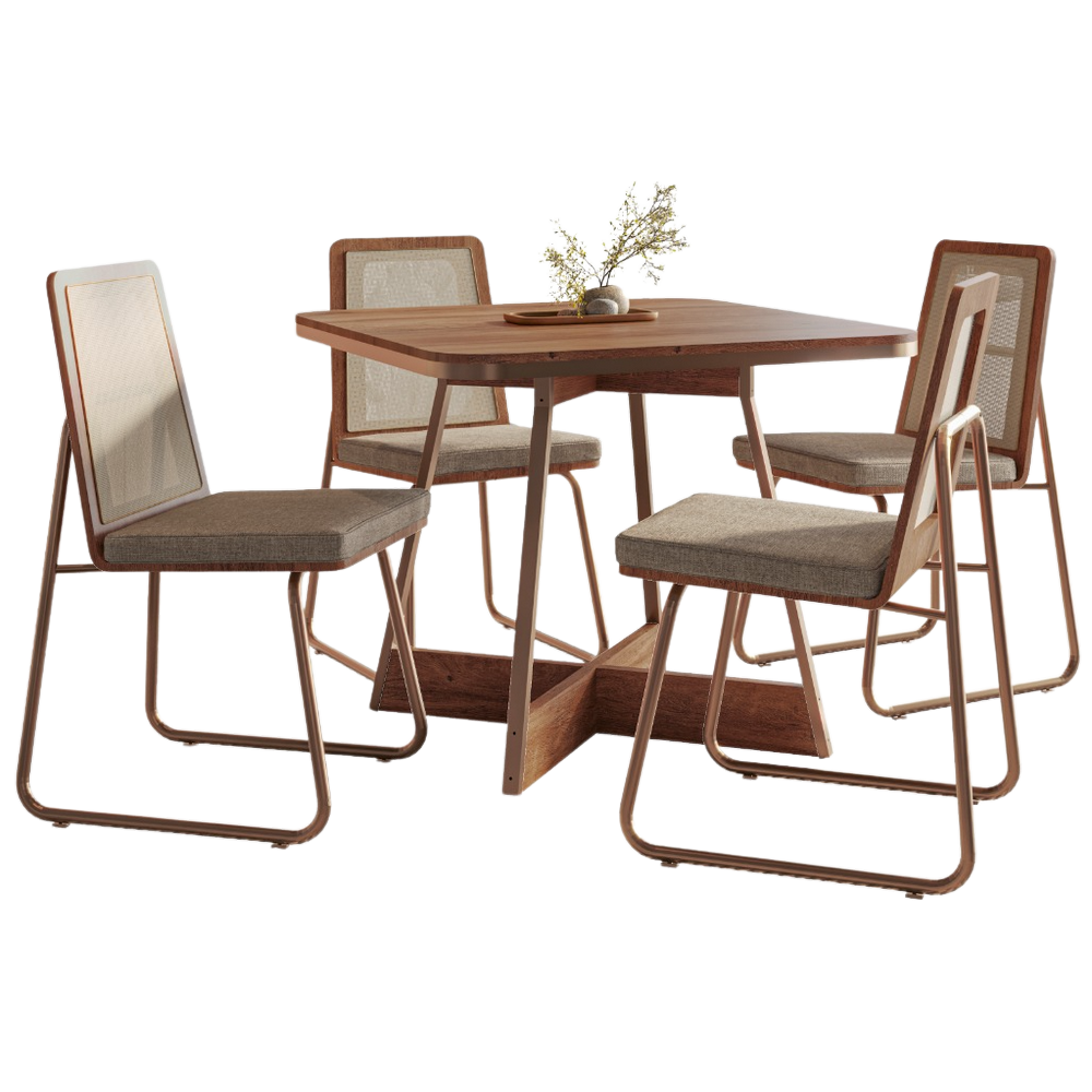 Mesa Átria 1593 Quadrada 90 Rosê Cobre/Nogal Freijó com 4 Cadeiras Wood 1751 Rosê Cobre/Areia/Freijó - CARRARO - Imagem 3