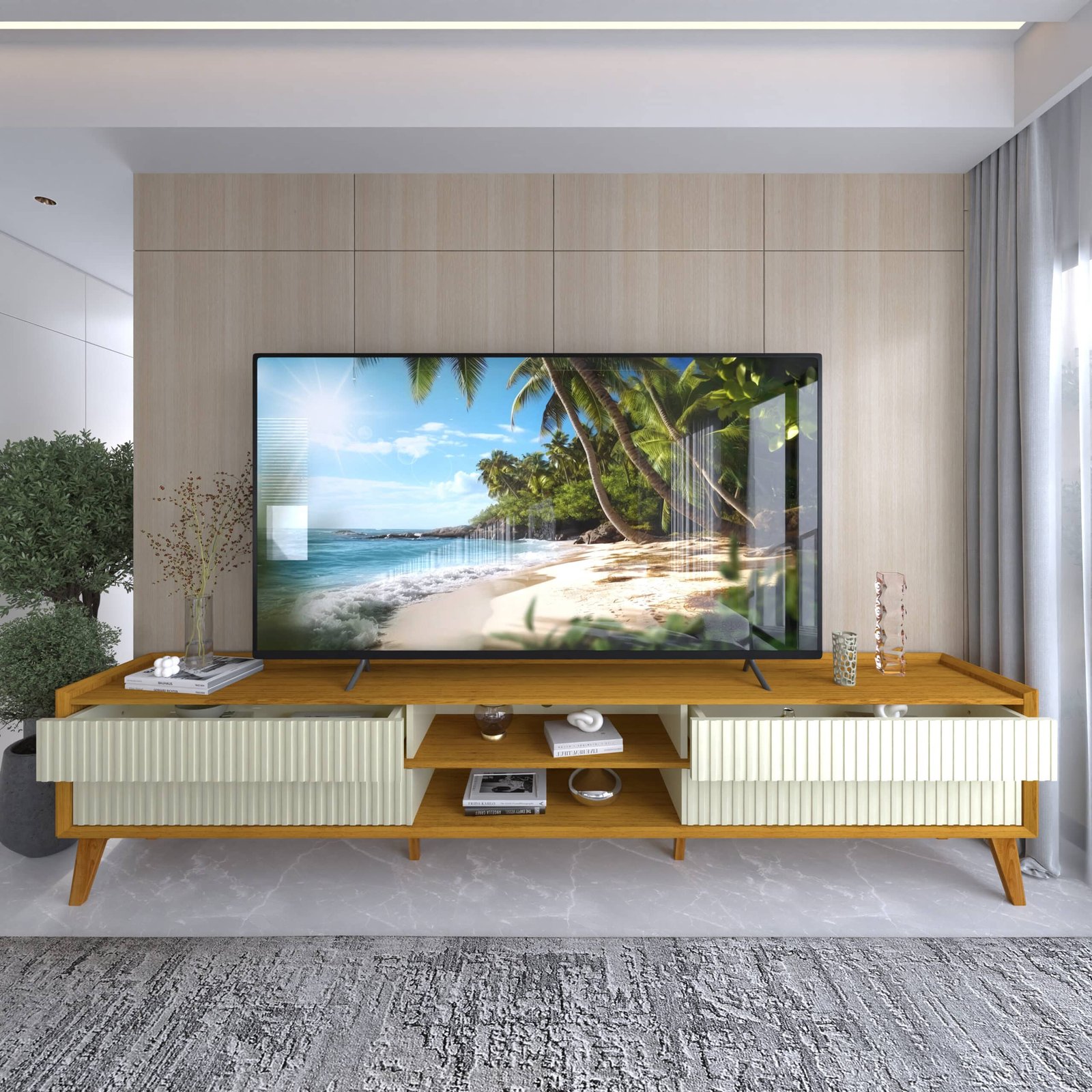 Rack até 85" Magnífico 212 Naturale/Off White - GELIUS - Imagem 2