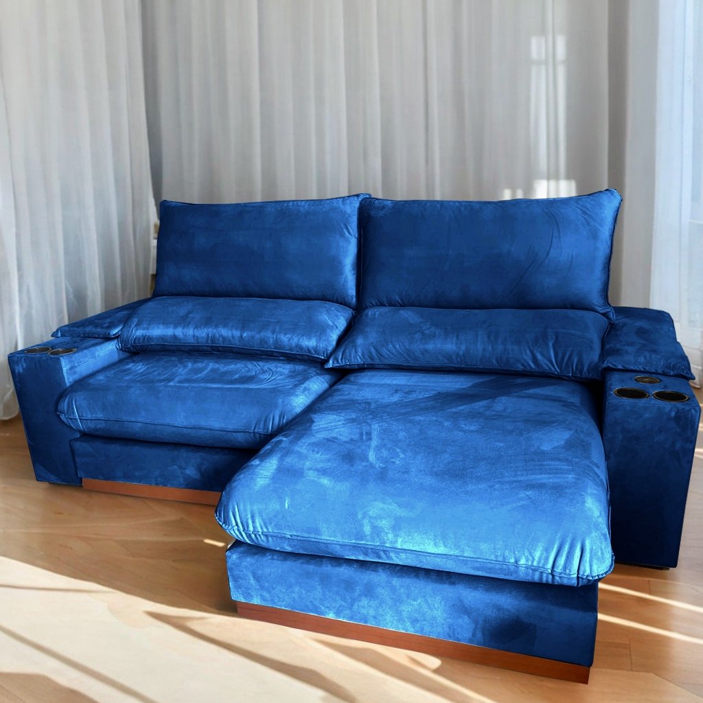 Sofá Retrátil e Reclinável Grazi 2,50 m Veludo Azul 3740 - UNIART ESTOFADOS - Imagem 2