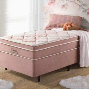 Box Rosa + Colchão Solteiro Eiffel Molas Superlastic 88x188x68 Anjos