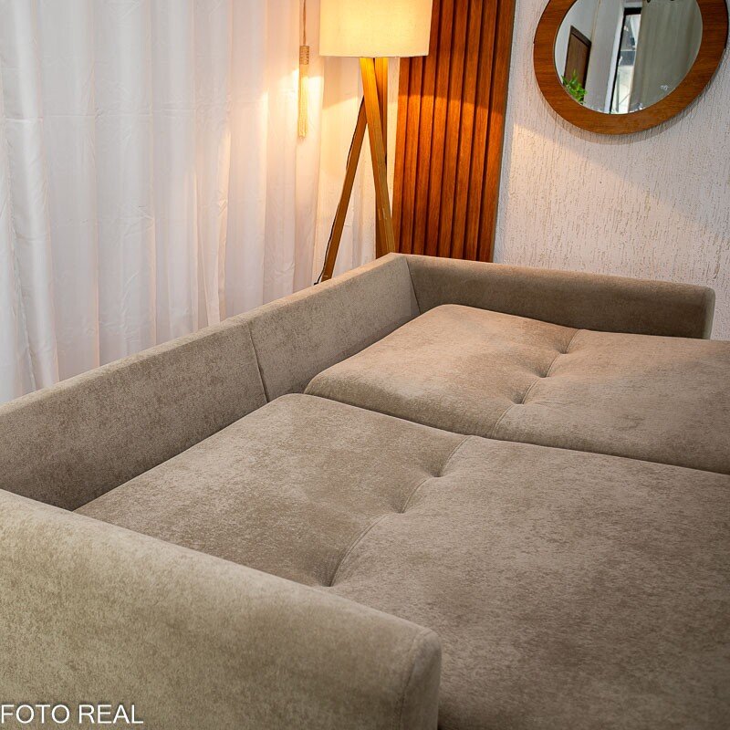 Sofá Retrátil Amaranto Premium 2.30m Veludo Plush Bege - Sem Caixa - Imagem 11