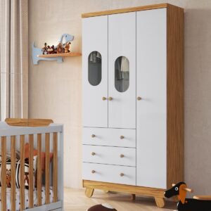 Guarda-Roupa 3 Portas Pingo Amêndoa/Branco Brilho – PEROBA MÓVEIS