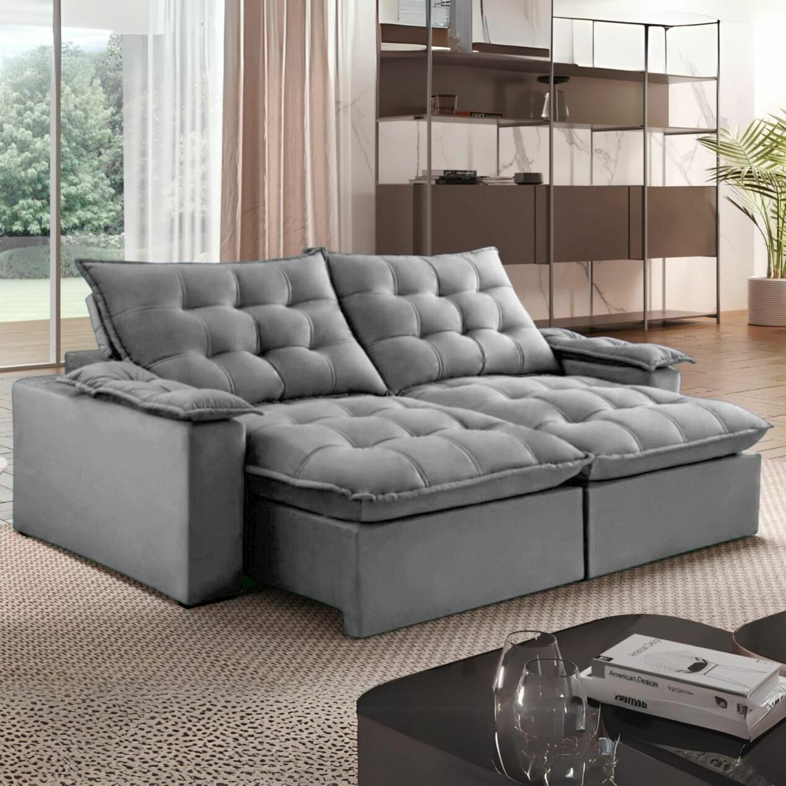 Sofá Retrátil e Reclinável Alaska 2,40 m Prata - MONTANO ESTOFADOS - Imagem 2