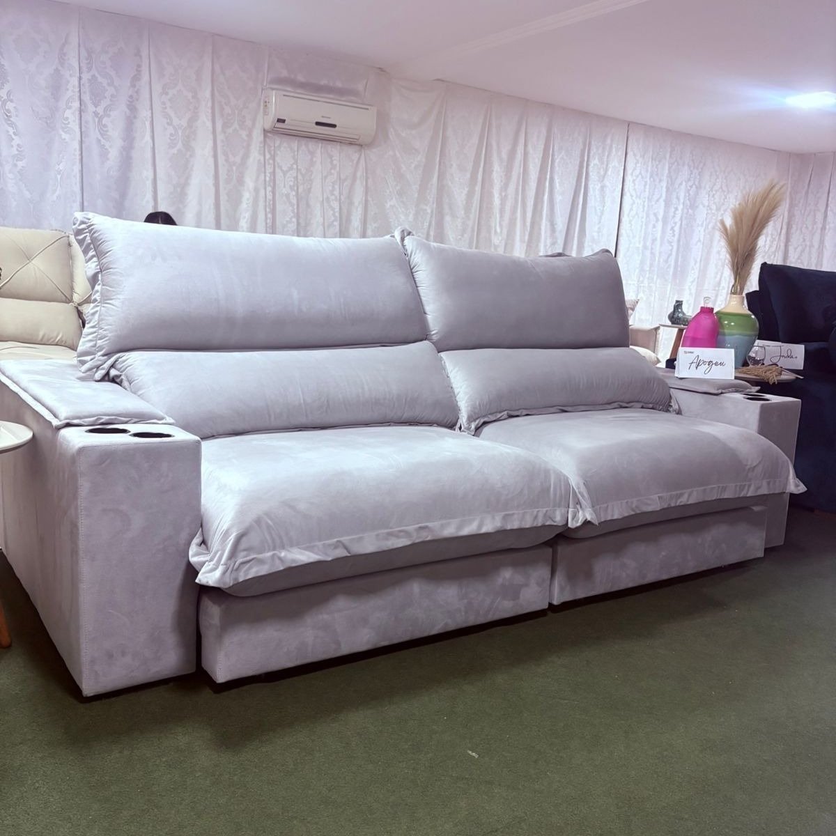 Sofá Retrátil e Reclinável Apogeu 2,90 m Veludo Prata 107 - ZARAT ESTOFADOS - Imagem 2