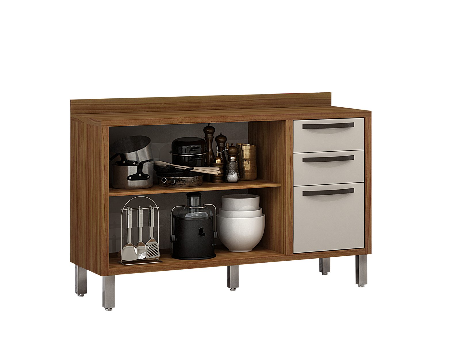 Balcão 2 Portas 3 Gavetas Letícia Carvalho/Off White - CHF - Imagem 3