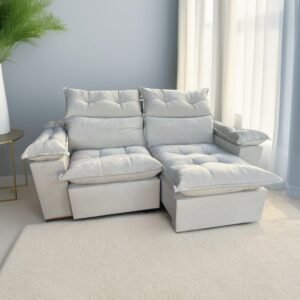 Sofá Retrátil e Reclinável Imperial 2,00 m Veludo Jolie Bege 03 - IMPERIAL DECOR