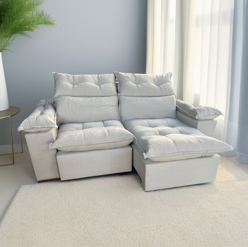 Sofá Retrátil e Reclinável Imperial 2,00 m Veludo Jolie Bege 03 - IMPERIAL DECOR
