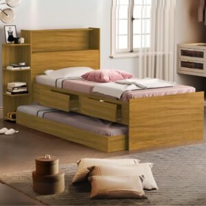 Cama Solteiro Baú Isa + Auxiliar Mili Nature - MADEC/VJ MÓVEIS