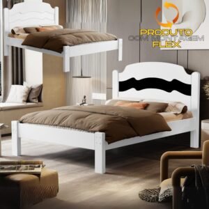 Cama Casal/Viúva Íris Branco/Preto/Branco - MADEC/VJ MÓVEIS