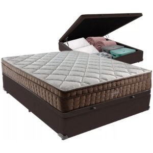 Colchão Casal Star One D28/AG D70 + Base Box Baú Marrom – ANJOS COLCHÕES + BIOSTAR