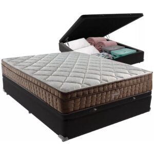 Colchão Casal Star One D28/AG D70 + Base Box Baú Preto – ANJOS COLCHÕES + BIOSTAR