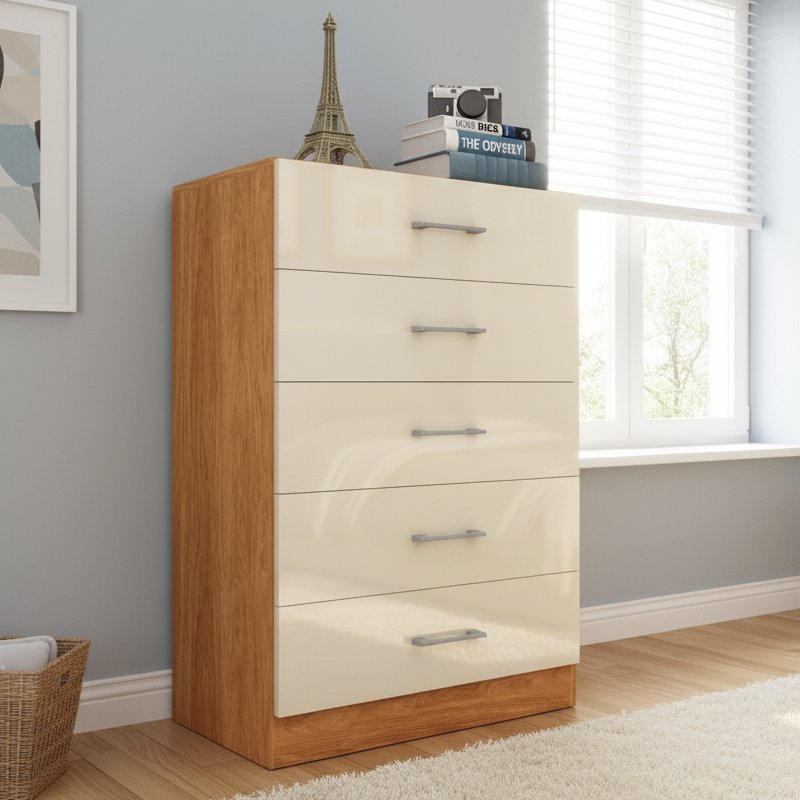 Cômoda 5 Gavetas Aruba Cinamomo/Off White – FELLICCI