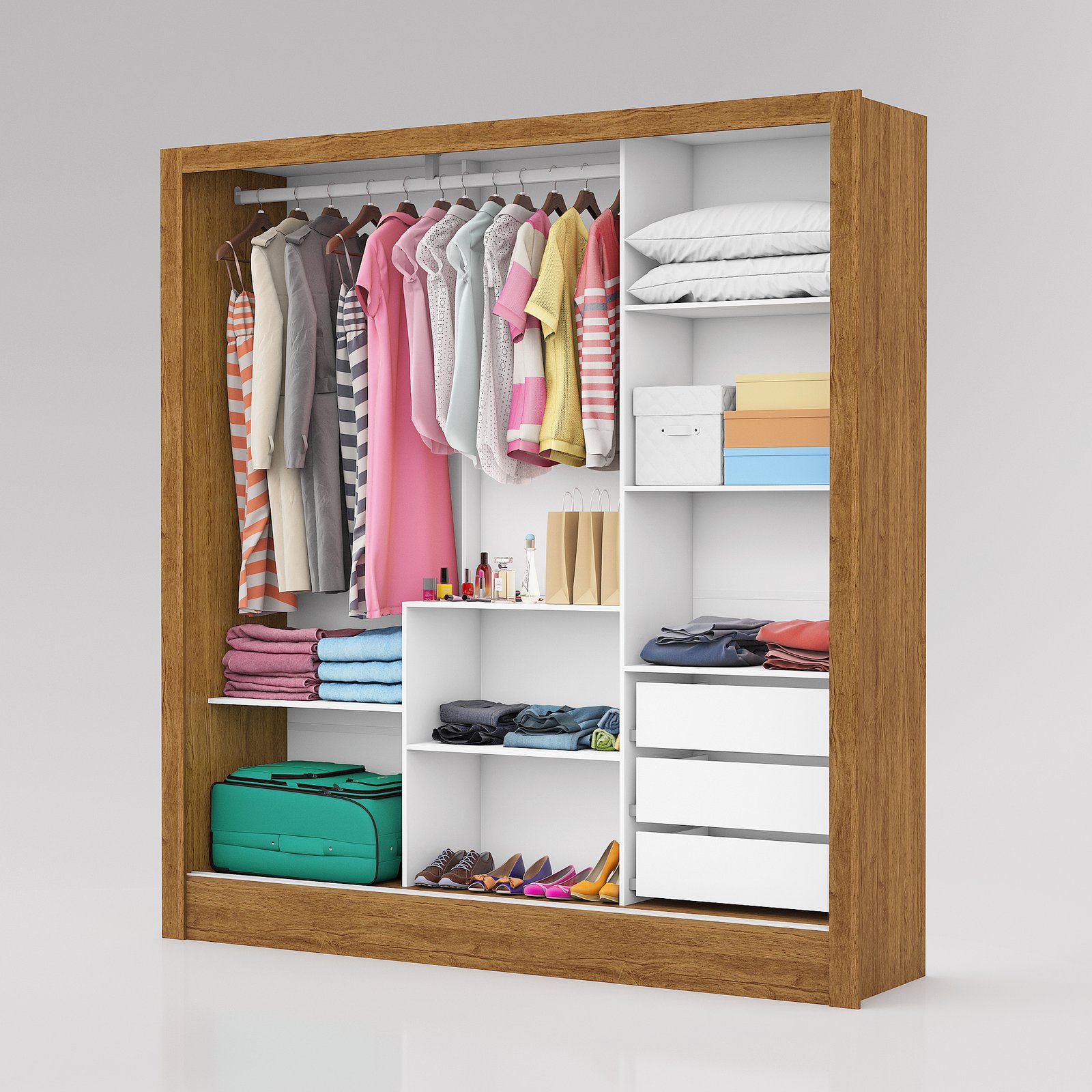 Guarda-Roupa 3 Portas Dubai/Santiago Plus(1 Porta espelhada) 1,79 m Cinamono/Branco – CARIOCA MÓVEIS - Imagem 3