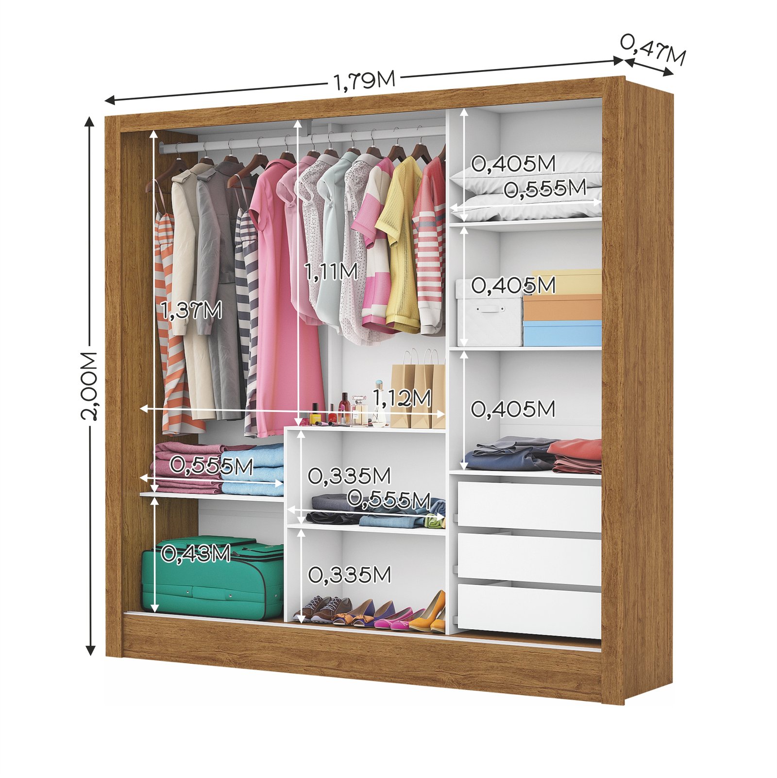 Guarda-Roupa 3 Portas Dubai/Santiago (Sem espelho) Cinamono/Branco – CARIOCA MÓVEIS - Imagem 4