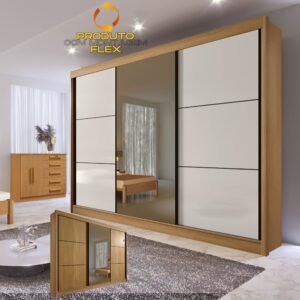 Guarda-Roupa 3 Portas Los Angeles 2,73 m Cinamono/Off White/Cinamono - D'DORO MÓVEIS