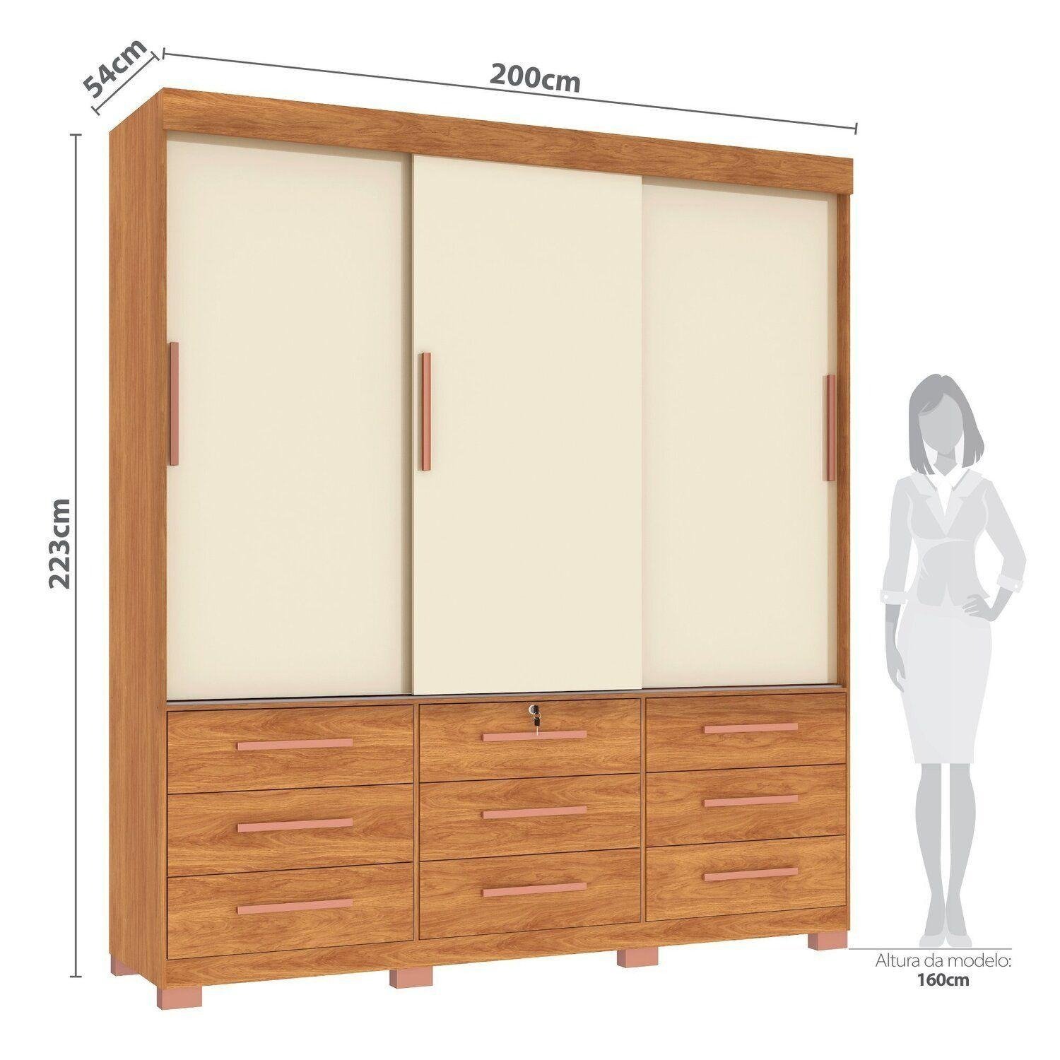 Guarda-Roupa 3 Portas Toronto RP1930 2,00 m Cinamomo/Off White/Cinamomo - FELLICCI - Imagem 5