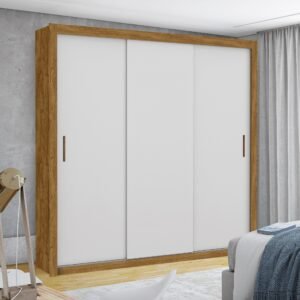 Guarda-Roupa 3 Portas Veneza/Clara/Berlim (Sem Espelho) 1,855 m Cinamono/Branco – CARIOCA MÓVEIS