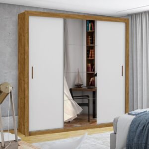 Guarda-Roupa Veneza/Clara/Berlim Plus(1 Porta espelhada) 1,855 m Cinamono/Branco – CARIOCA MÓVEIS