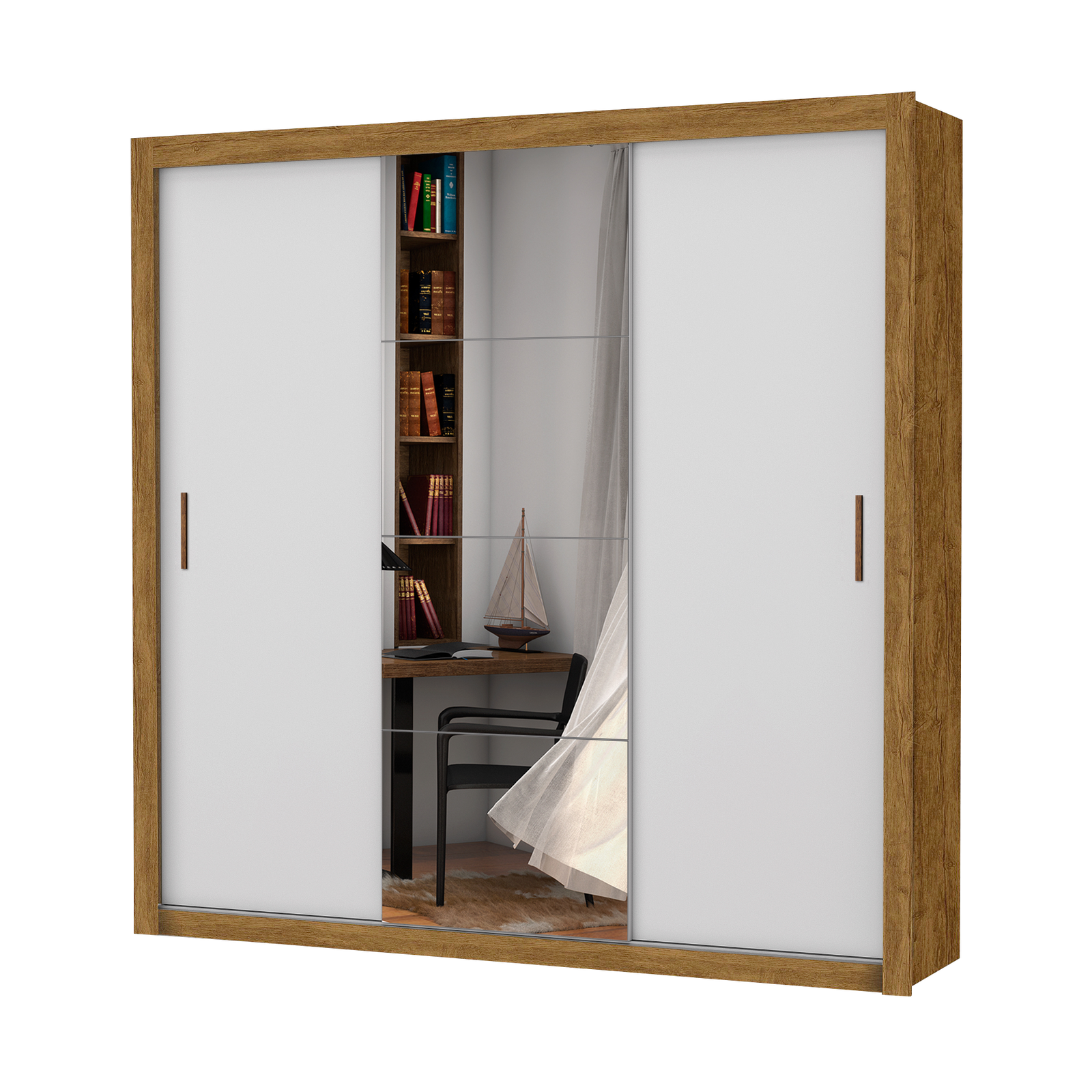 Guarda-Roupa Veneza/Clara/Berlim Plus(1 Porta espelhada) 1,855 m Cinamono/Branco – CARIOCA MÓVEIS - Imagem 2