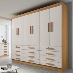 Guarda-Roupa 6 Portas Mônaco 2,40 m Cinamono/Off White – D’DORO MÓVEIS