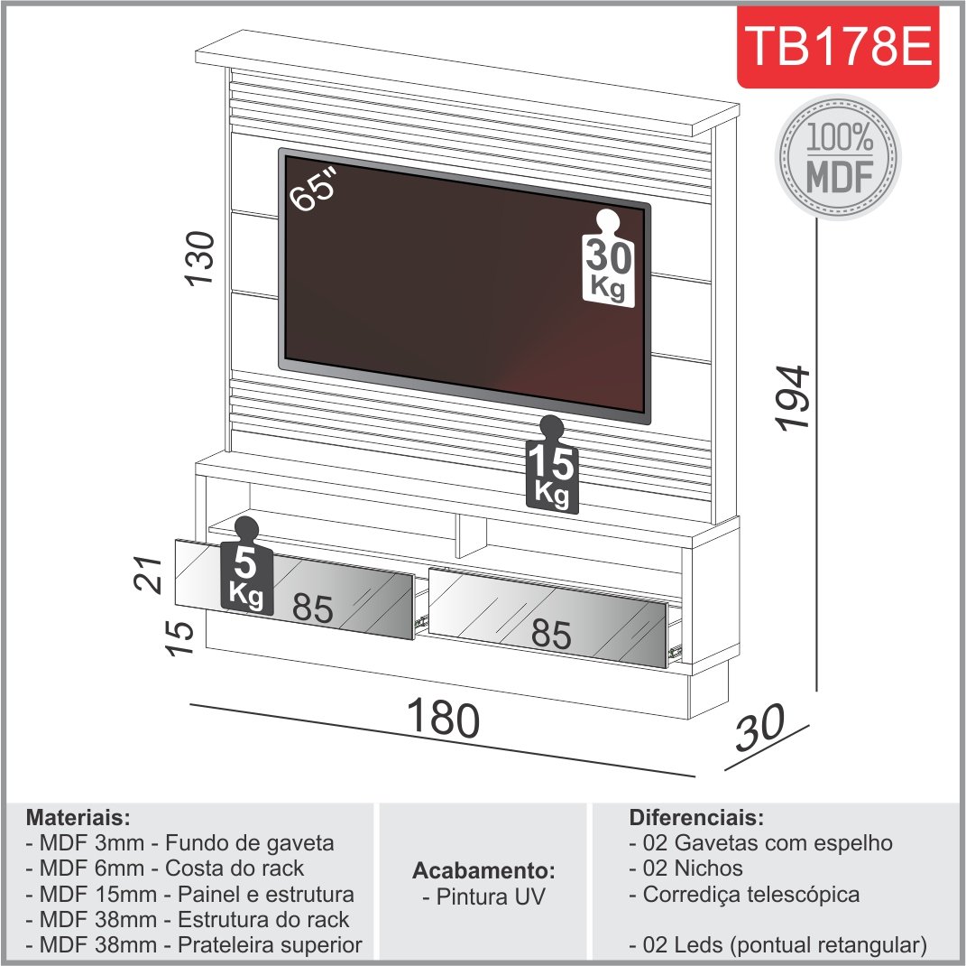 Home até 65" Sara TB178E Off White/Freijó - DALLA COSTA - Imagem 4