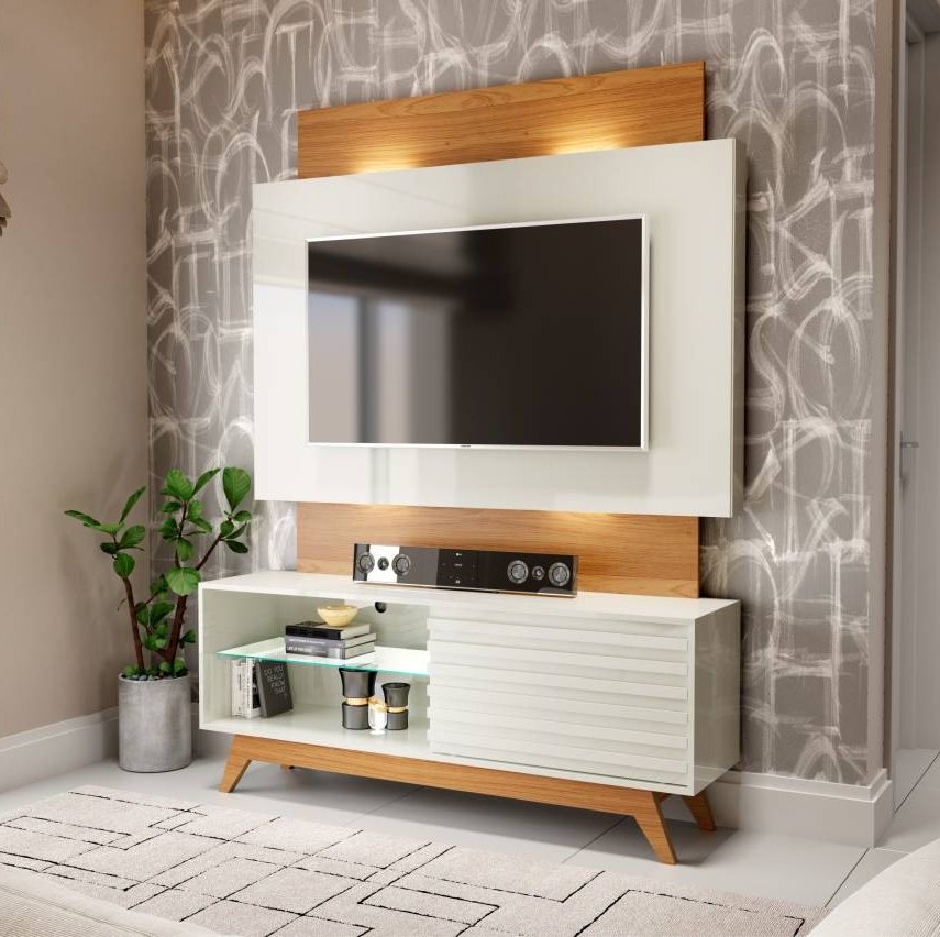 Home até 55" Unicke TB151L Off White/Freijó – DALLA COSTA