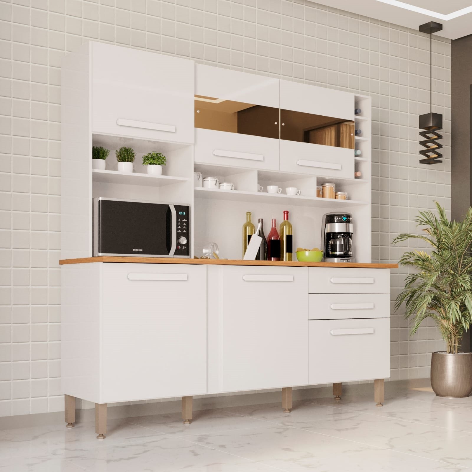 Kit Cozinha Alexia 1,80 Branco Neve - IMOP