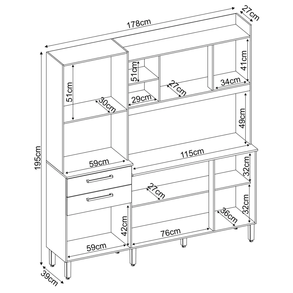 Kit Cozinha Select 1,78 m Amêndola Touch/Branco - DEMÓBILE - Imagem 4