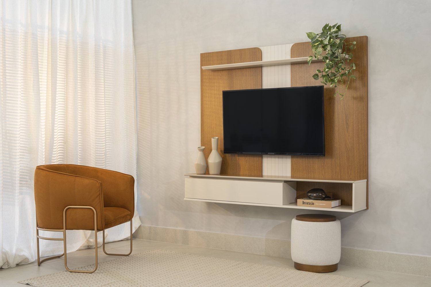 Painel Home até 65" Friburgo Nature/Off White - LINEA BRASIL - Imagem 3