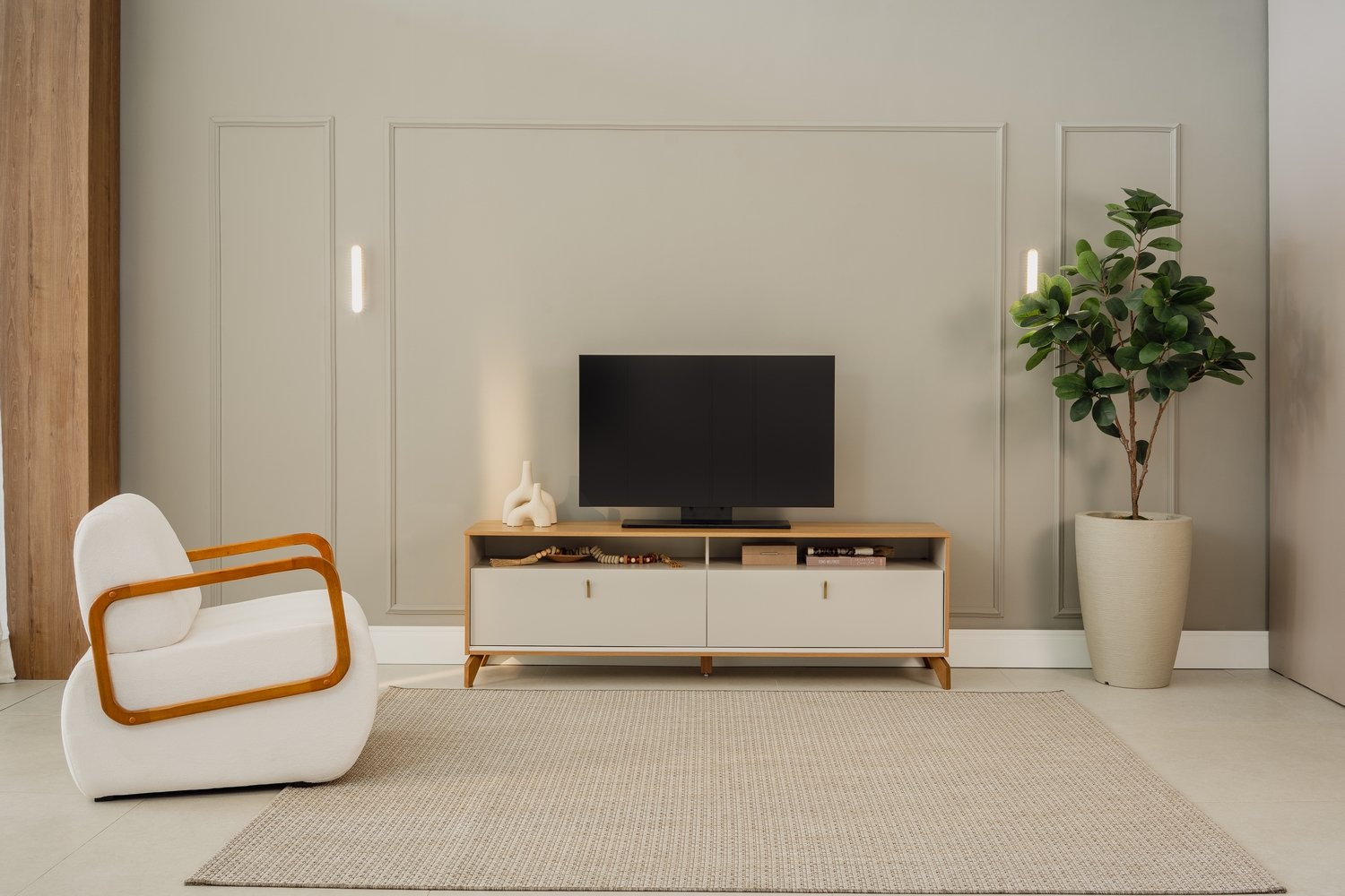 Rack até 75" Dubai 1.8 Tauari/Off White Fosco - LINEA BRASIL - Imagem 4