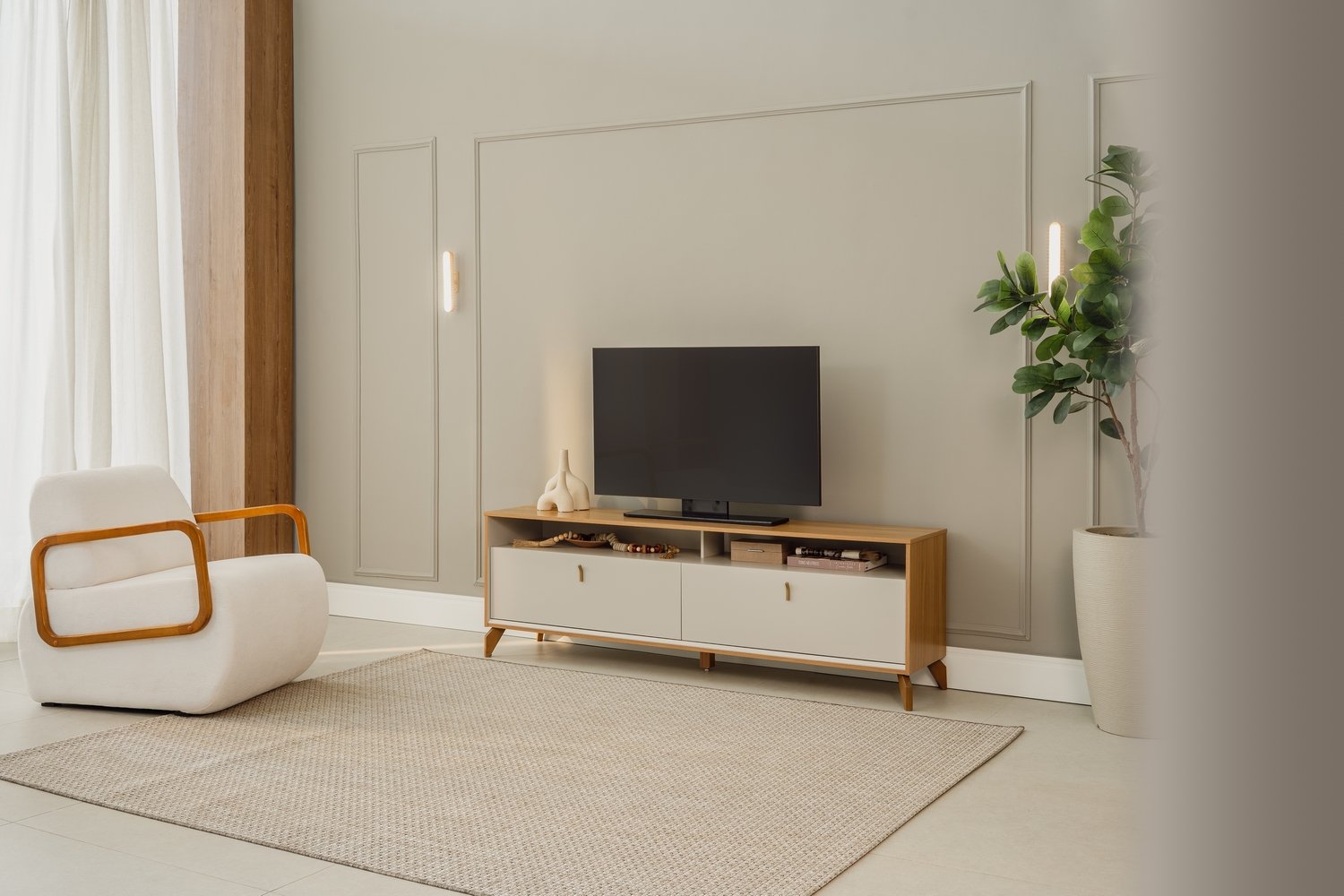 Rack até 75" Dubai 1.8 Tauari/Off White Fosco - LINEA BRASIL - Imagem 3