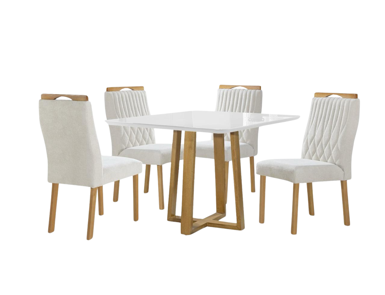 Mesa Pedro 90 Mel/Off White com 4 Cadeiras Gênova Veludo Marfim – ART ASSENTOS - Imagem 2