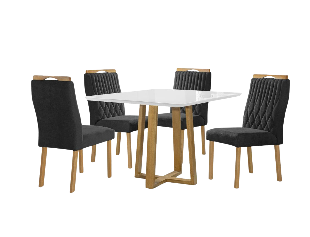 Mesa Pedro 90 Mel/Off White com 4 Cadeiras Gênova Veludo Preto – ART ASSENTOS - Imagem 2