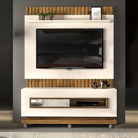 Painel + Bancada até 60" Vitti Off White/Demolição - DJ MÓVEIS