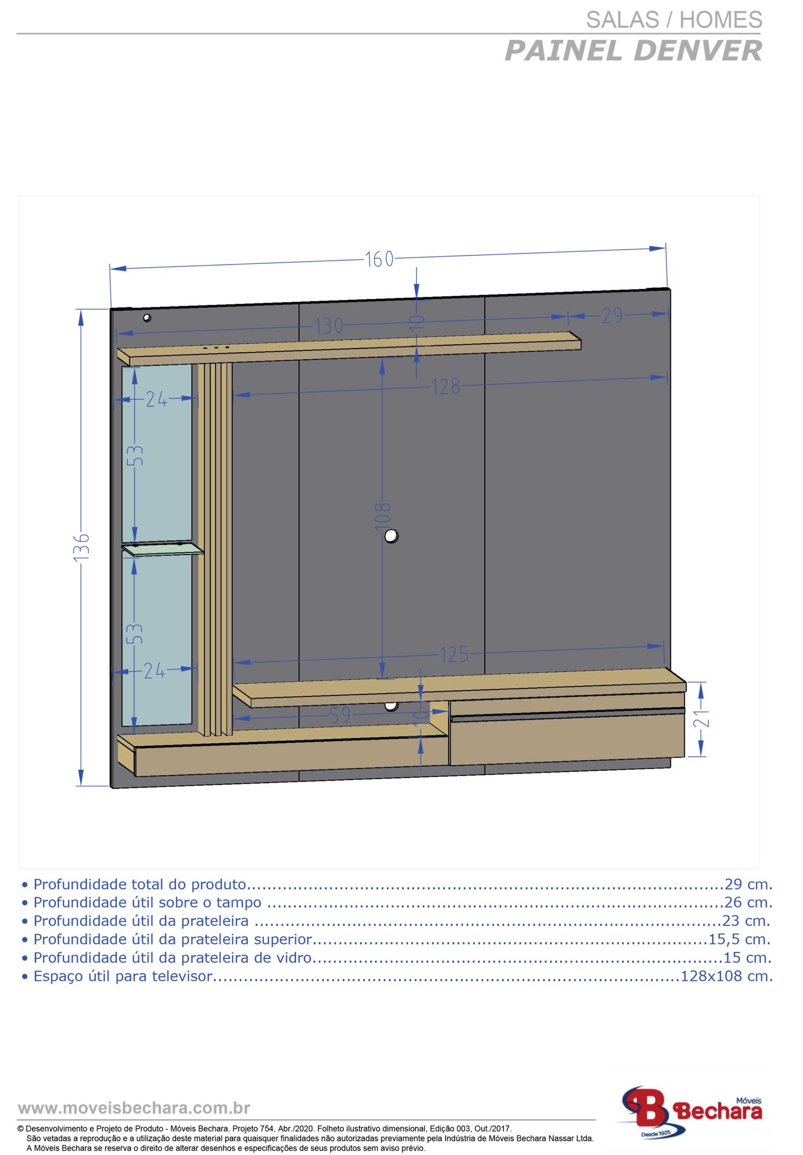 Painel até 55" Denver Carrara/Cinamono – BECHARA - Imagem 4
