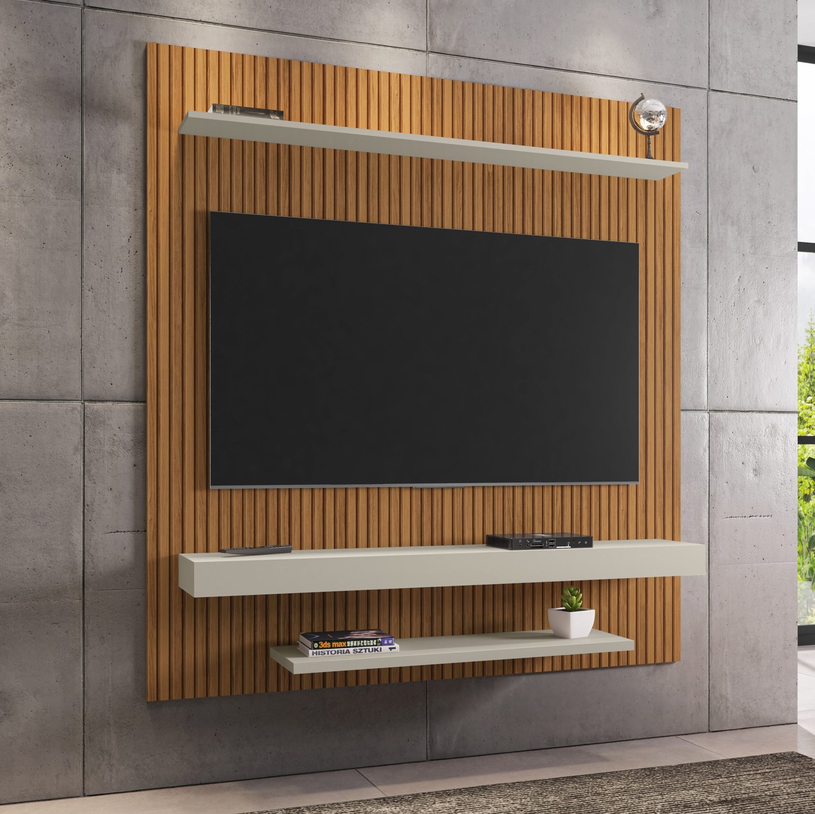 Painel até 60" Leme Ripado/Off White - BECHARA