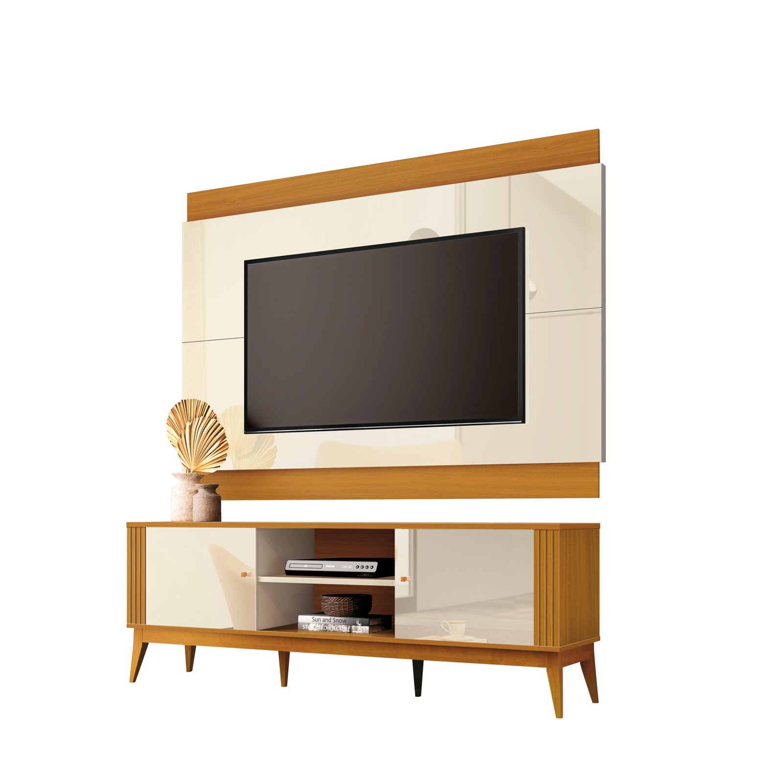Painel + Rack até 60" Legacy 1.6 Off White/Cedro Natural - EDN MÓVEIS - Imagem 2
