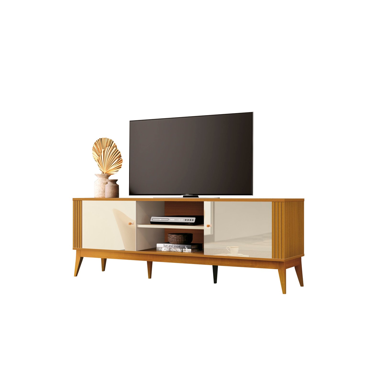 Rack até 60" Legacy 1.6 Off White/Cedro Natural - EDN MÓVEIS - Imagem 3