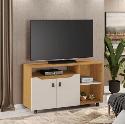 Rack até 49" Seleto Cinamono/Off White - JCM MOVELARIA