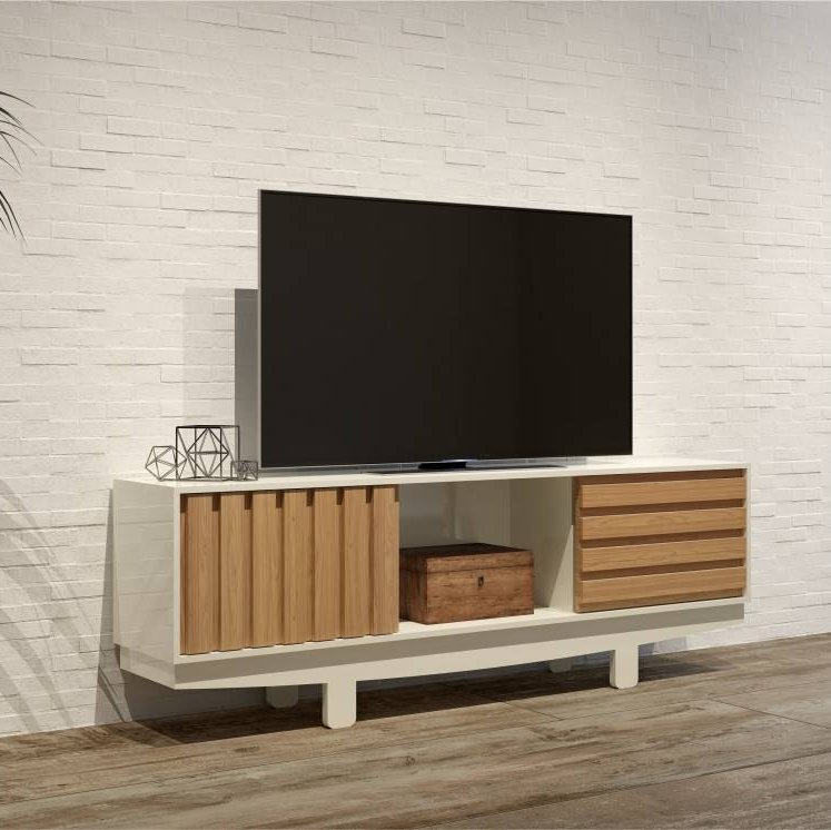 Rack até 60" Vintage TB220 Off White/Freijó - DALLA COSTA