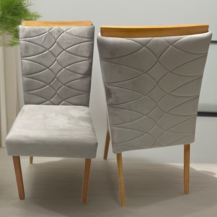 Kit 2 Cadeiras Safira Mel/Veludo Bege – WM DECOR