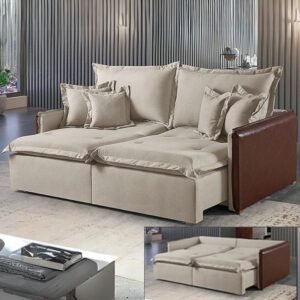 Sofá Cama Lima Linho Bege A57 - UNIÃO ESTOFADOS